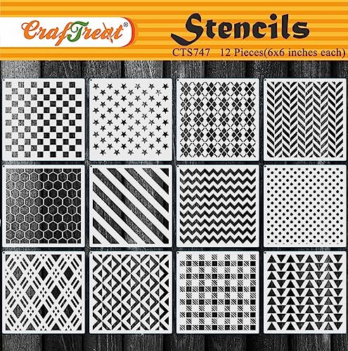 CrafTreat wiederverwendbare geometrische Set-Schablonen 6x6, 12er-Pack zum Malen auf Holz, Wand, Fliesen, Leinwand, Papier, Stoff und Bodenschablonen, DIY-Bastelschablonen