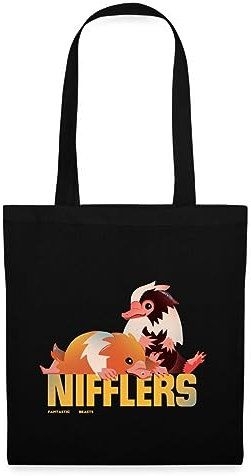 Spreadshirt Phantastische Tierwesen 3 Niffler Zusammen Stoffbeutel, One Size, Schwarz