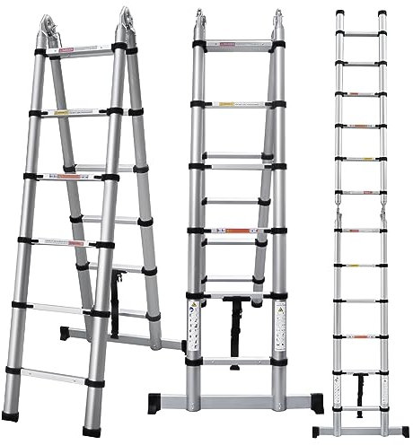 VickyHome 1.9M/6.2FT Multi Tool Telescopic Ladder A Type Ladder, Loft Ladder Ladders Extendable Step Ladder Attic Ladders with Adjustable Step & Rubber Feet, Max Load 150kg, EN131