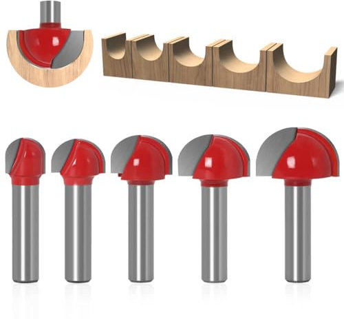 5-Stück 8mm Schaft Hartmetall Router Cutter Hohlraum Cutter Runde Nase Cove Core Box Cutter Kugelschneider Holzbearbeitung Cutter für 12mm/16mm/19mm/22mm/25.4mm