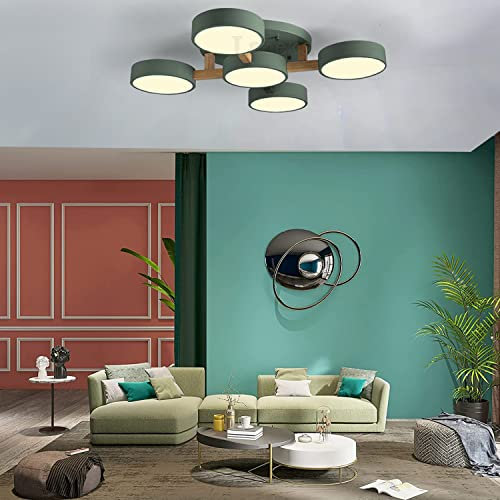 Wohnzimmerlampe Deckenlampe mit Holz Schlafzimmer Decke Deko LED Deckenleuchte Holzlampe Dimmbar Esstisch Esszimmer Küchen Hängend Lampe Modern Vintage Design Kronleuchter Landhaus Schlafzimmerlampe