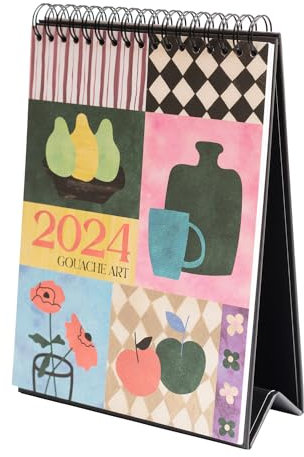 Kokonote Kalender 2024 Tischkalender Still Life Gouache Art Kalender 2024 Familienplaner Tischkalender 2024 zum Aufstellen 17 x 17 cm Jahreskalender 2024