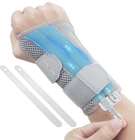 CURECARE Karpaltunnel Handgelenkstütze 2 in 1, Handgelenk Bandagen mit 3 Metallstabilisatoren, Handgelenkschiene zur Linderung von Karpaltunnelsyndrom, sehnenscheidenentzündung (L/XL, Rechts)