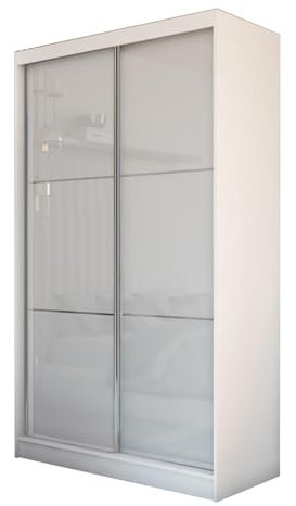 BEAUTY SOFA Mars Meble Viva Armoire avec Porte coulissante Haute Brillance Armoire avec Portes coulissantes Tringles de penderie sans Miroir, Couleur : Blanc, Largeur : 120 cm