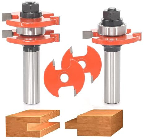 Akylin Adjustable Tongue and Groove Router Bit Set 1/2 Shank, 1-3/4 Cut Dia, with 2pcs Repacement Slot Cutter Blade, T Shape Wood Milling Cutter, for Woodworking Cabinet Doors