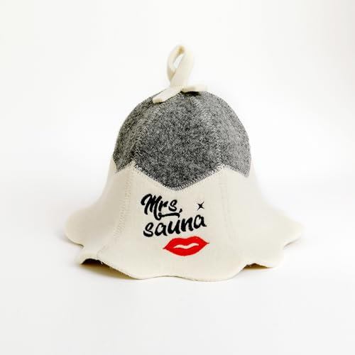 SAUNA GURU Natural Textile Capello da Sauna 'Mrs Sauna' Bianco - Cappelli in feltro di lana biologico 100% - Proteggi la tua testa dal calore - Guida eBook per Sauna in inglese incluso