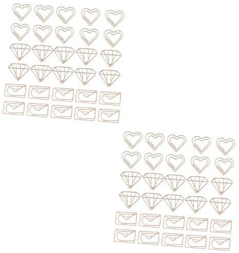 SHINEOFI 60stücke Kreative Büroklammern Herz Diamant Und Umschlagform Stilvolle Metallklammern Roségold Für Schule Und Büro Lesezeichen Und Dokumentenhalter