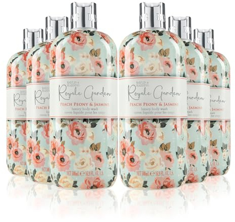 Baylis & Harding Royale Garden Luxury Body Wash 500ml 6 pack | Peach Peony & Jasmine,Vegan Friendly, Made in UK