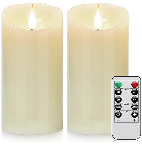 Biyanuo Battery Operated LED Candles 3D Wick with10key Button Remote Control 24-Hour Timer Set of 2 Electric Flickering Pillar Real Wax,Wedding, Party, Christmas and Home Decoration