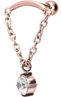 PIERCINGLINE Titan Ohrpiercing mit Gewinde BOGEN + KETTE + KRISTALL Piercing Hidden Helix Ohr Roségoldfarben 6 mm