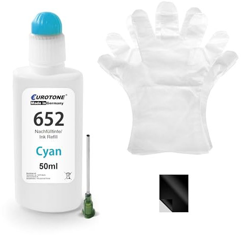 Eurotone 10x Set HP-652- Nachfüllung Cyan füHP 652 DeskJet Ink Advantage 3787 ersetzt 652C CMY Cyan Magenta Yellow