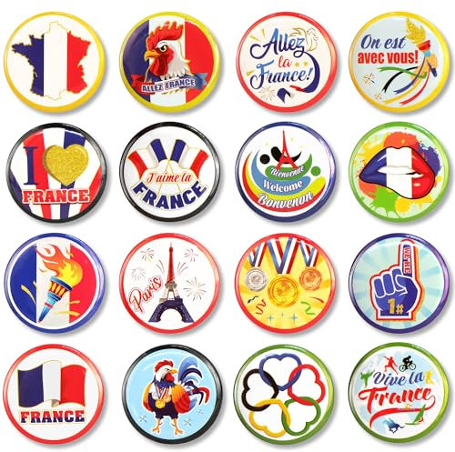 DPKOW 32pcs Jeux de 2024 France Pin's Broches pour Supporter Equipe de France Accessoires, Badges pour Jeux de 2024 France Goodies Souvenir Cadeau Fans de France Drapeau Pin's