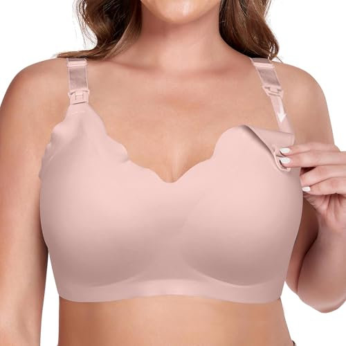 GOZINA Nursing Bras Breastfeeding, Maternity & Nursing Bras Comfort Seamless Bra, Pregnancy Maternity Bras Natural Shape, Support Breastfeeding Bra (UK, Alpha, L, XL, Regular, Regular, Pink)