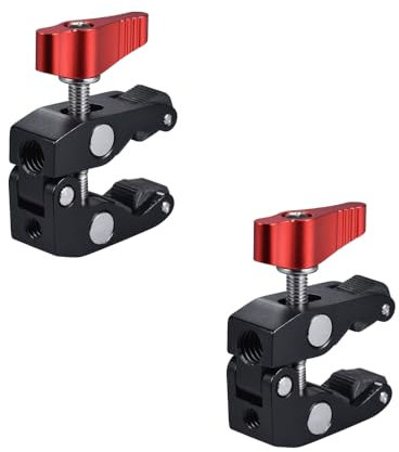 Tuvzylory Clamp Crab Pea Clip Clamp Super Clamps Crab Pliers Clip 1/4 & 3/8 Threaded for DSLR Rig LCD Monitor Studio Light Camera Magic Arm Photo Studio (Red Clamp Crab × 2)