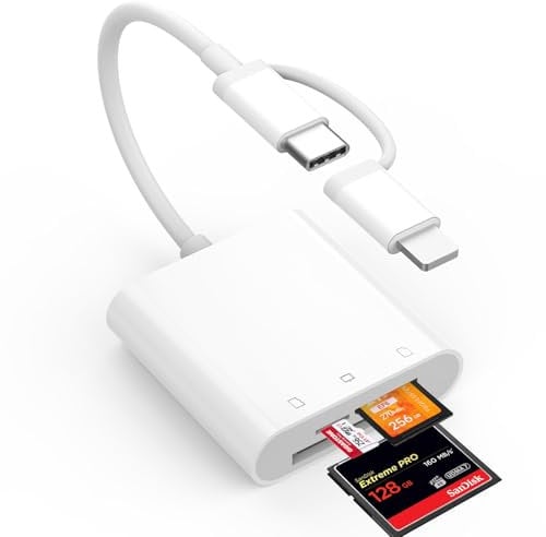 Loydia SD-Kartenleser für iPhone/iPad, USB-C auf SD/TF/CF Kartenleser Adapter, Plug-and-Play, Speicherkartenadapter für iPhone 15/14/13/12, kompatibel mit Compact Flash, Micro SD, SDXC, SDHC, SD-Karte