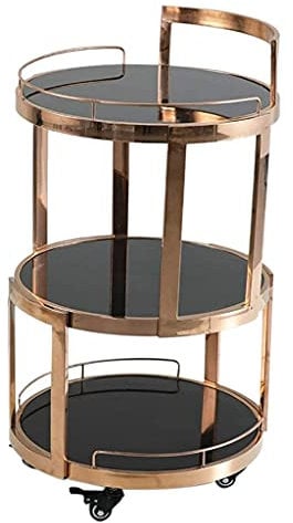 Modern Rose Gold 3 Tier Kitchen Trolley Cart with Wheels for Home Office or Restaurant Bar Cart Drinks & Tea Serving Trolley Dining Cart Storage Organizer Shelf Stylish and Functional