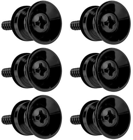 6 Stück Gitarrengurt Knöpfe Metall Gitarrengurt Endknopf, Strap Buttons Endpins, Gitarrengurt Endpin Gitarrengurt Endknopf mit Befestigungsschrauben und Gummi Kissen, Schwarz
