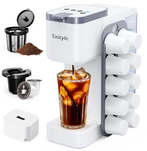 Tastyle - Heiße und eisige Kaffeemaschine mit K-Kapsel-Organizer (nicht im Lieferumfang enthalten), speichert 10 Kapseln, 4-5 Tassen Kaffee- und Kaffeebereiter in einer Portion, kompatibel mit K Cup