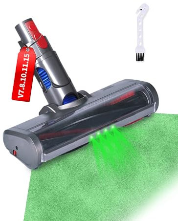 Spazzola compatibile con aspirapolvere Dyson V7, V8, V10, V11, V15, ricambio accessorio spazzola per pavimenti con azionamento diretto e luci a LED verde per pavimenti duri e tappeti