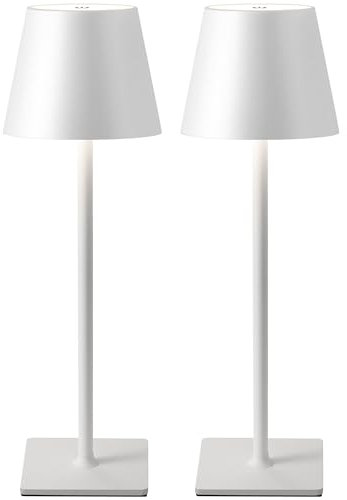 NEWSEE 2 Pack Rechargeable Cordless Table Lamp, Portable LED Desk Light Touch Lamp with 3-Color Dimming, 4000mAh Battery Operated, Waterproof Suitable for Outdoor, Garden, Restaurant, Camping (White)