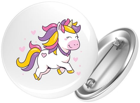 Huuraa Button Einhorn Comic Geschenk | 25mm Pin Accessoire rund mit Sicherheitsnadel Ansteckbutton Geschenkidee Anstecknadeln für Jacken Rucksäcke