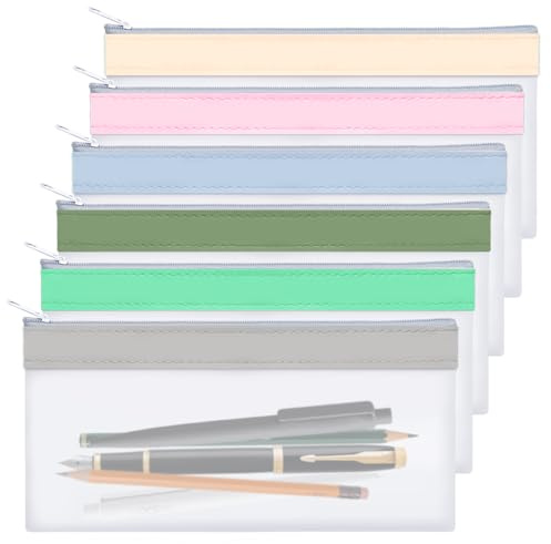 Keboyoe 6 Stück Transparente Federmäppchen Groß Kapazität Mäppchen Durchsichtig Federmäppchen mit Reißverschluss Fresh Stiftetasche Portable Bürobedarf for Students and Adults Pencil Case(6 Farbe)