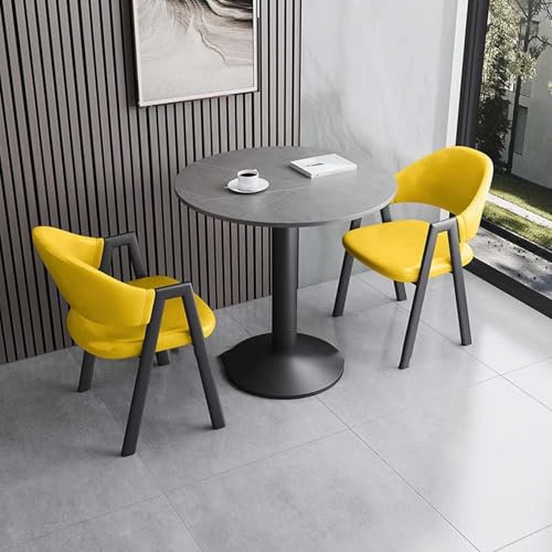 FAXJRU Esstische Rund mit 2 Stühlen, Essecke Komplett Set, Couchtisch, Tisch Klein Esstisch und Stuhlset, for Familienfreizeit, Geschäftsverhandlungen(Yellow,60CM/23.6IN)
