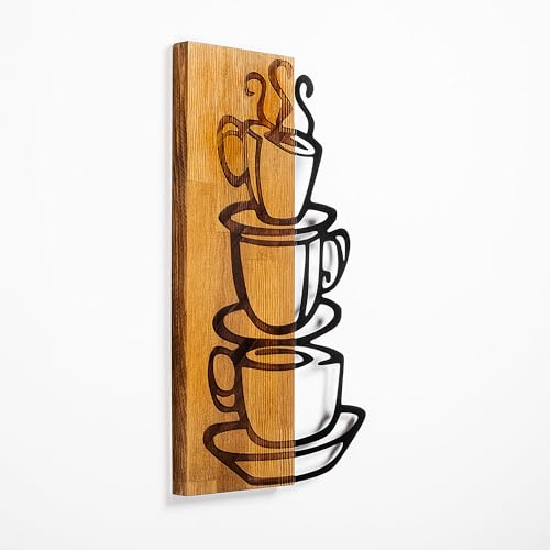 Elegant Decorative Wooden Wall Accessory, Walnut & Black, 34 x 58 cm | 50% Wood (3 cm) & Metal (1.5 mm) | Unique Texture & Color Variations