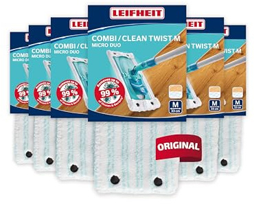 Leifheit Wischbezug CLEAN Twist M, 2-Faser-System, 6er Set | Microfaser mit Spezialborsten, für Combi M und CLEAN TWIST M, 33 cm Wischbreite, waschbar bis 200x bei 60 °C