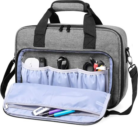 Borsa per proiettore, 36 x 10 x 28 cm, telaio rigido, impermeabile e lavabile, 100% poliestere, grigio