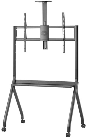 Maclean MC‑114 - Supporto TV mobile per schermi da 55 a 100 pollici, fino a 120 kg, standard VESA fino a 900 × 600 ruote chiudibili, mensole e accessori professionali (nero)