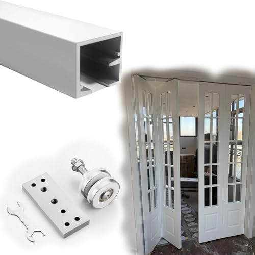 Vibeo Rail Porte Coulissante Quincaillerie pour Porte Coulissante Pliante avec Rail, Kit de Rail pour Porte de Grange Double, Rail Porte Coulissante de Placard en Bois(120cm(47.2in))