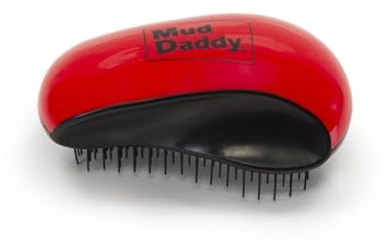 Mud Daddy Detangler and Deshedder Brush, All Coat Types, Easy Grab, Red