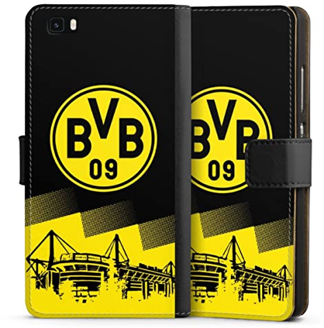 Klapphülle kompatibel mit Huawei P8 lite (2015-2016) Handyhülle aus Kunst Leder schwarz Flip Case BVB Borussia Dortmund Stadion