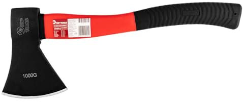 TOP Tools Axt aus Stahl mit Fiberglas Griff | 600-800-1000-1250 g | Fiberglasstiel Universalaxt Holzaxt Spaltbeil Spaltaxt Handbei | Beil Spaltbeil Camping | Kompakte Form