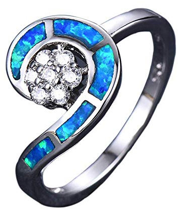 Purmy Opal Weißgold Ring Blauer Opal Opal Kristallstein Design für Frauen 62 (19.7)