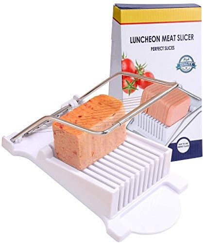 NVTED Slicer, Luncheon Meat Slicer Boiled Egg Fruit Soft Cheese Butter Slicers Cutter, Stainless Steel Wires, Cuts 10 Slices (White)