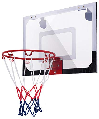 RELAX4LIFE Kit de Mini Panier de Basket avec Panneau Accroché sur Porte ou Mur, Anneau de Basket-Ball avec Filet, Ballon et Pompe Inclus Dimension 46x30,5CM (Panier de Basket avec Panneau)