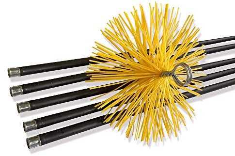 Kaminreinigungsset für isolierte Leitungen | Rundbürste aus synthetischen Borsten | Durchmesser 250 mm | 7 Meter in 5 Stangen à 1,40 m | Schornsteine | Kibros 4KIT_25b
