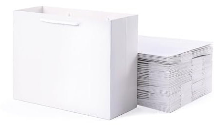 SHIPKEY 20 Pack White Gift Bags (40x15x30 cm) Extra Large Gift Bags | Luxury White Paper Bags with Handles, Kraft Bags, Perfect for Birthday Parties, Weddings