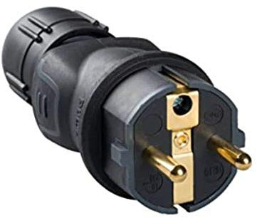 Clavija profesional 2P+T con protección para intemperie de caucho negro, 16A 230V y gran resistencia usos severos (Legrand 050340)