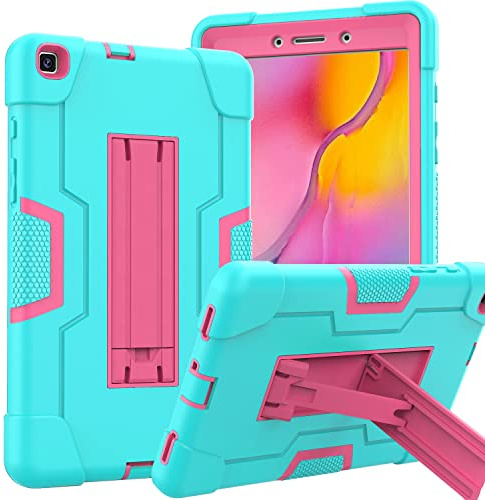 Cantis Case for Samsung Galaxy Tab A 8.0 Inch 2019 (SM-T290/T295), Slim Heavy Duty Shockproof Rugged Protective Case with Kickstand for Galaxy Tab A 8.0 Cover 2019 Without S Pen for Kids (Teal+Rose)