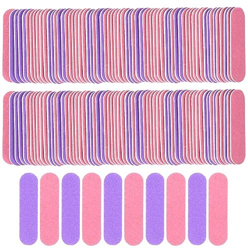 VIOCIWUO Mini Nail File Bulk 300 Pack(180/240 Grit), Disposable Nail Files Double Sided Emery Boards Home or Professional Manicure Tools(Purple and Pink)