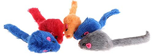 Lot de 5 jouets pour chat en peluche douce et colorée pour chaton - Jouets amusants pour chats d'intérieur qui font du bruit avec hochet - Souris pour chat avec herbe à chat