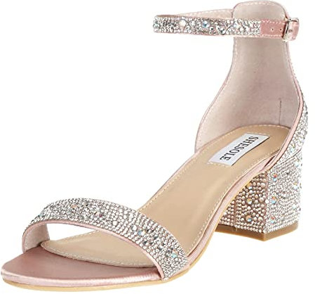 SheSole Women's Rhinestone Heels Sparkly Sandals Wedding Shoes for Bride Low Heel Prom Party Dress Shoes Champagne Size 7