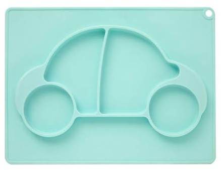Premier Housewares Baby Blue Food Plate | Stain-Resistant Toddler Plate | Blue Silicone Durable Baby Car Plate | Everyday Use Food Plate with Portions for Toddlers and Kids