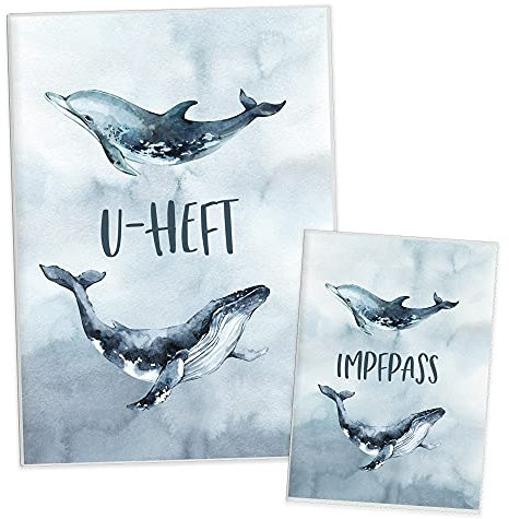HIMMEL.HERZ.PAPIER® U-Heft-Hülle inkl. Impfpass Hülle - 3- teiliges Set - Hochwertige Hülle für Untersuchungsheft und Impfpass deines Kindes - Ozean