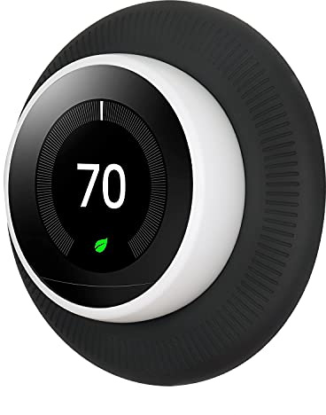 Silicone Wall Plate Cover For Google Nest Learning Thermostat 1st/2nd/3rd Bracket Mount | Easy Installation | Fingerprint Resistant | ELEGANT Design | Perfect Fit | Black