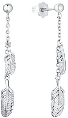 s.Oliver Ohrhänger 925 Sterling Silber Damen Ohrschmuck, 2 cm, Silber, Feder, Kommt in Schmuck Geschenk Box, 2032577