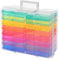 Zuvo Plastic Photo Storage Box with 16 Cases & Adjustable Dividers – Stackable Organiser for Photos, Crafts, Jewellery and Stationery